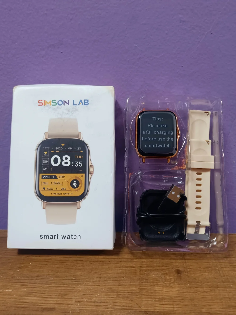 Beige Smart Watch with Fitness Tracking